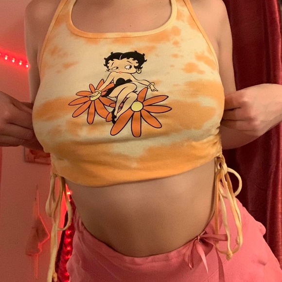 Betty Boop Orange and Yellow Tye-Dye Cropped Daisy Tank Tank - Picture 4 of 6